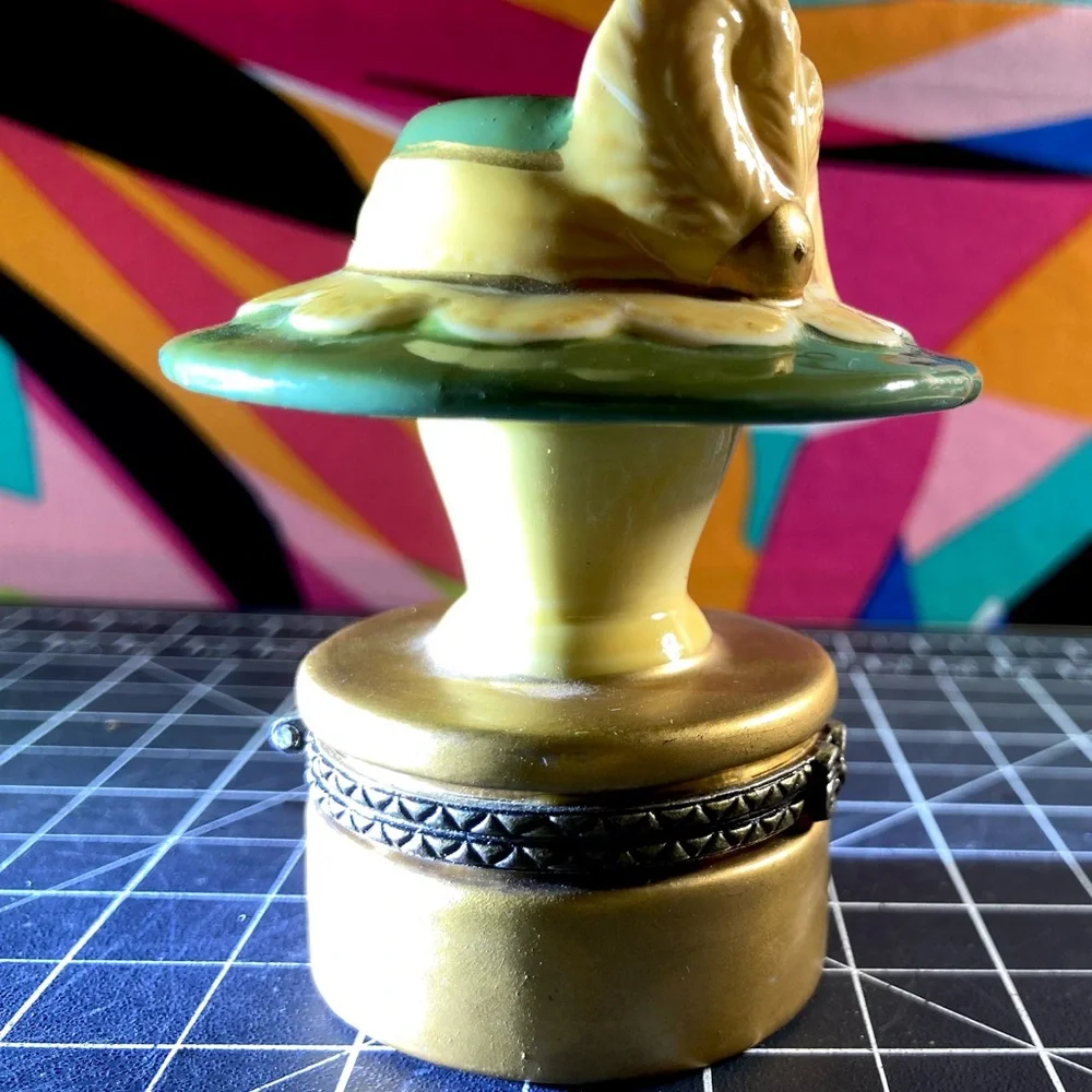 Vintage Fancy Hat Limoges Style Hinged Trinket Box